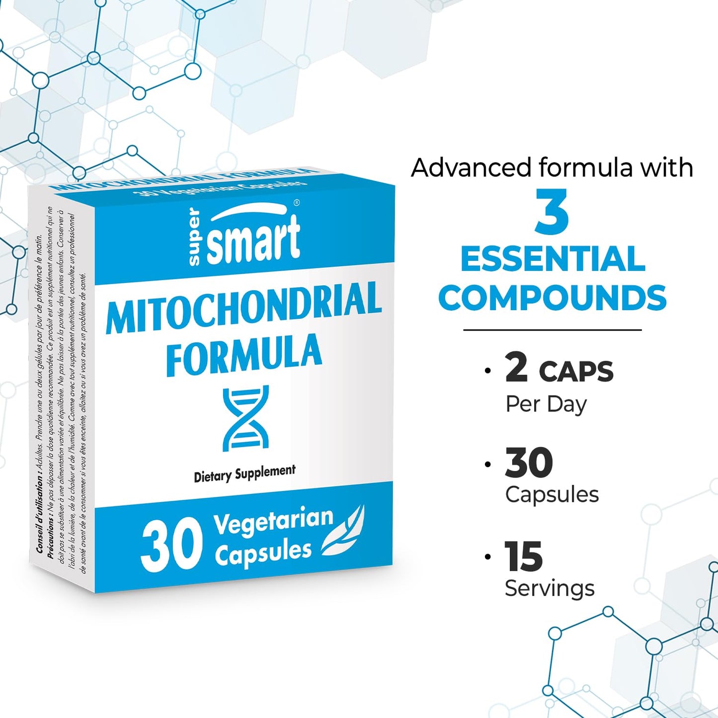 SuperSmart Mitochondrial Formula Advanced - PQQ, R-Lipoic Acid & Acetyl-L-Carnitine | Non-GMO, Gluten Free | 30 Vegetarian Capsules