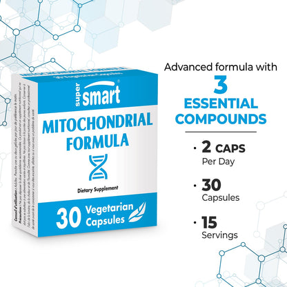 SuperSmart Mitochondrial Formula Advanced - PQQ, R-Lipoic Acid & Acetyl-L-Carnitine | Non-GMO, Gluten Free | 30 Vegetarian Capsules