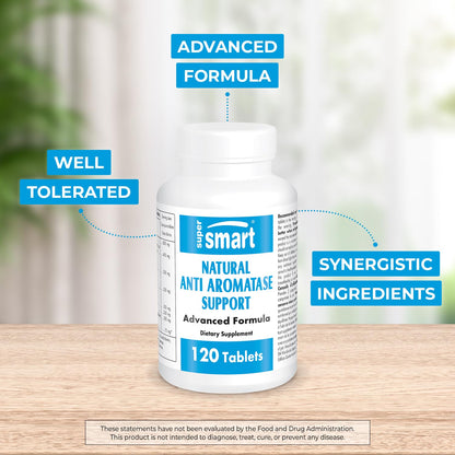 Supersmart Natural Anti Aromatase Support (Advanced Formula) - DIM, Genistein, Chrysin - Non-GMO & Gluten Free - 120 Tablets