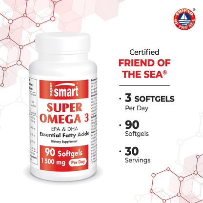 Supersmart Super Omega 3 1500mg/day | EPA & DHA | Friend of The Sea | 90 Softgels