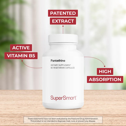 Supersmart Pantesin Pantethine 600 mg per Day - Pantothenic Acid (Vitamin B5) - Non-GMO & Gluten Free - 90 Vegetarian Capsules