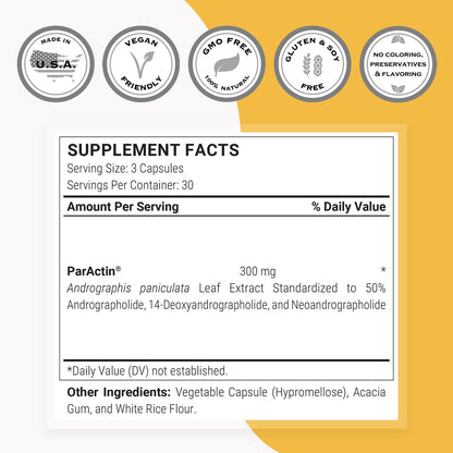 Supersmart ParActin 300mg - Andrographis Paniculata | Non-GMO & Gluten Free | 90 Vegetarian Capsules
