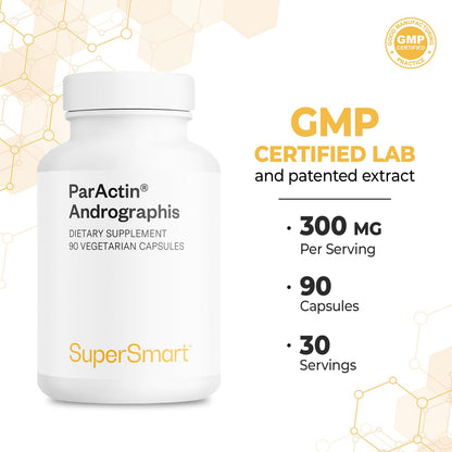 Supersmart ParActin 300mg - Andrographis Paniculata | Non-GMO & Gluten Free | 90 Vegetarian Capsules