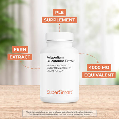 Supersmart Polypodium Leucotomos 1000 mg Daily – Skin Protection & Antioxidant (PLE) – 90 Veg Capsules