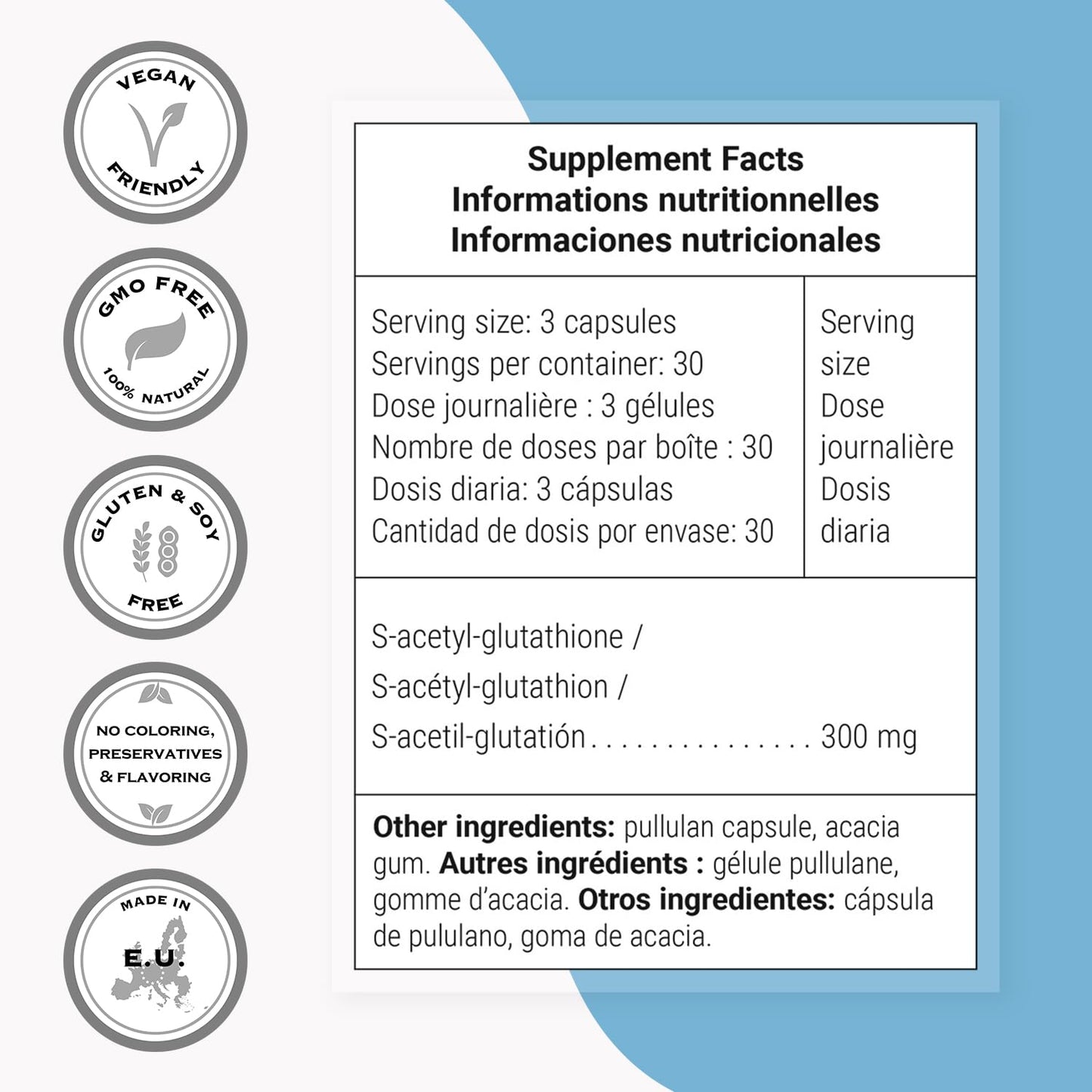 Supersmart S-Acetyl Glutathione 300mg per Day (High Absorption) - Stable Form of L-Glutathione Tripeptide - GSH Supplement | Non-GMO & Gluten Free - 90 Vegetarian Capsules