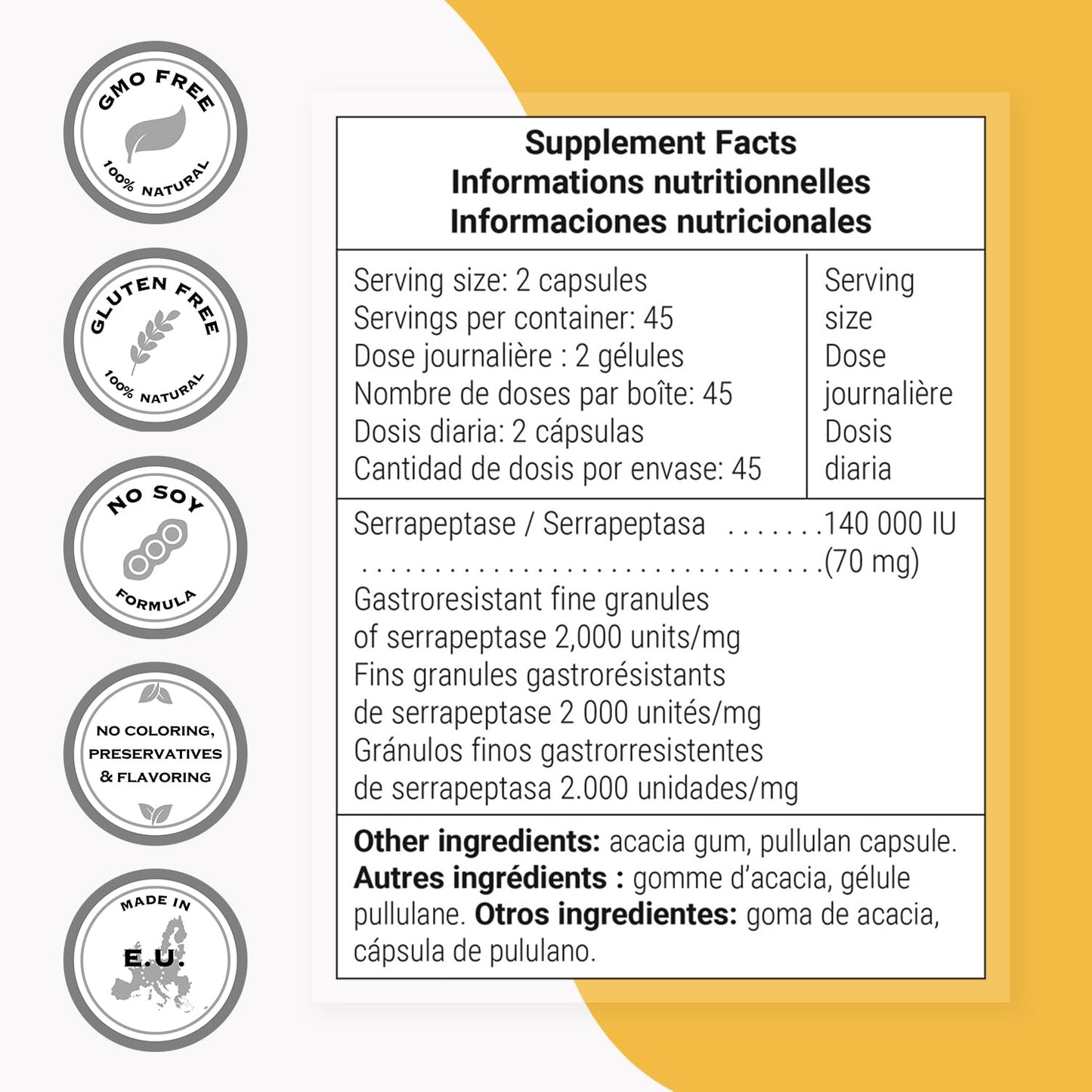 Supersmart Serrapeptase 120000IU - High Potency Proteolytic Enzyme | Non-GMO & Gluten Free - 90 DR Capsules