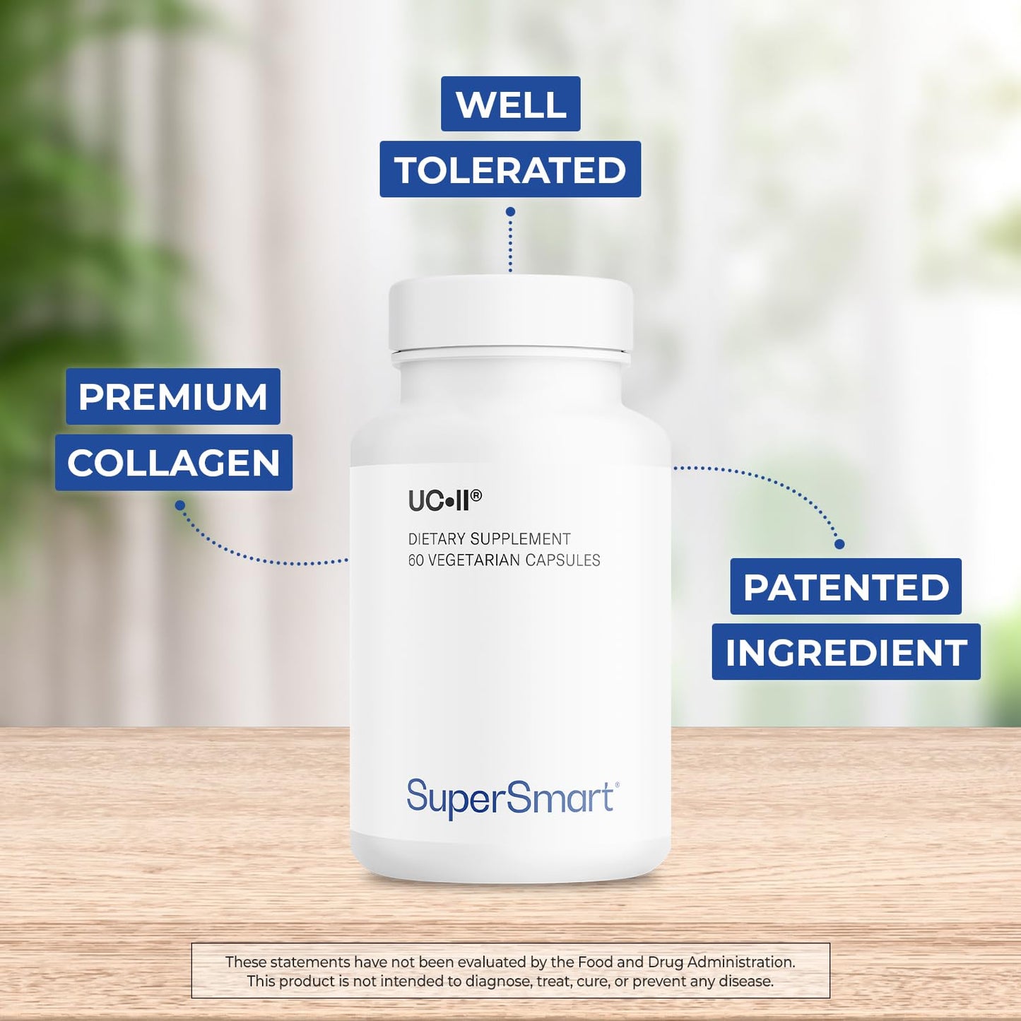 Supersmart UC-II Supplement – 40 mg/Day Undenatured Type II Collagen | Non-GMO, Gluten Free | 60 Vegetarian Capsules