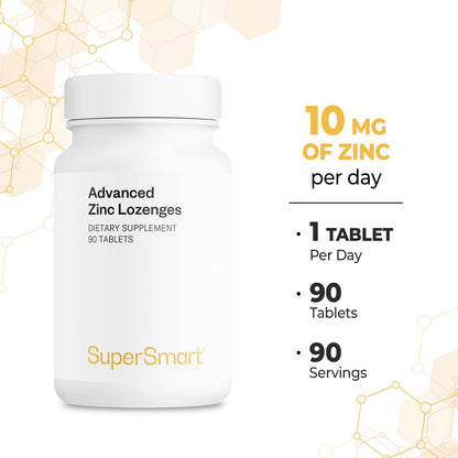 Supersmart Advanced Zinc Lozenges 10 mg | Zinc Bisglycinate – Mint, Non-GMO, Gluten Free – 90 Tablets