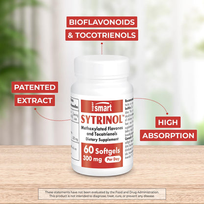 Supersmart - Sytrinol Supplement 300mg per Day (High Absorption) - Citrus Bioflavonoids & Tocotrienols Complex - Palm Fruit Extract | Gluten Free - 60 Softgels