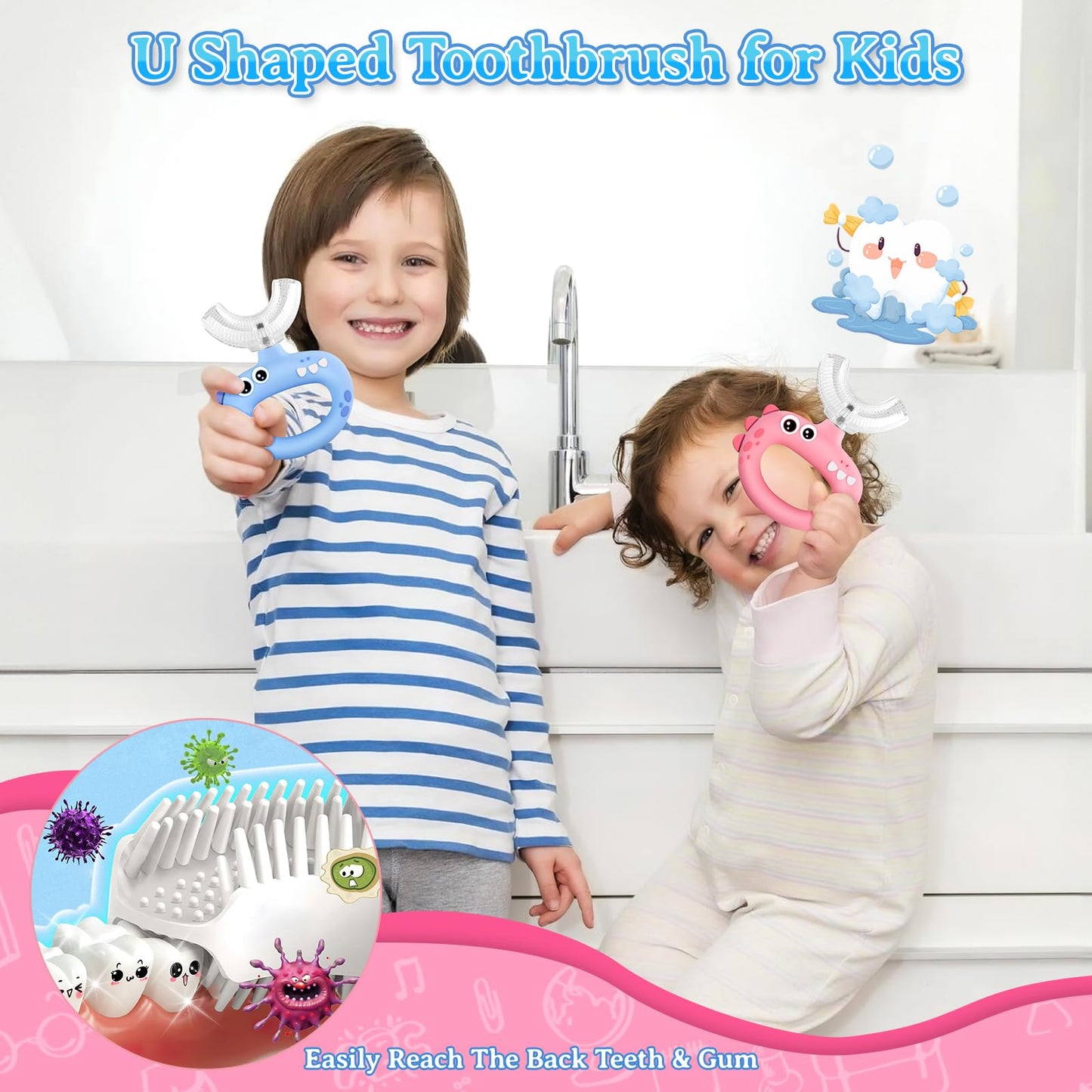 SUPERZZKKE U-Shaped Toddler Toothbrush – 360° Cleaning for Ages 1-4 (2-Pack) | Food-Grade Silicone