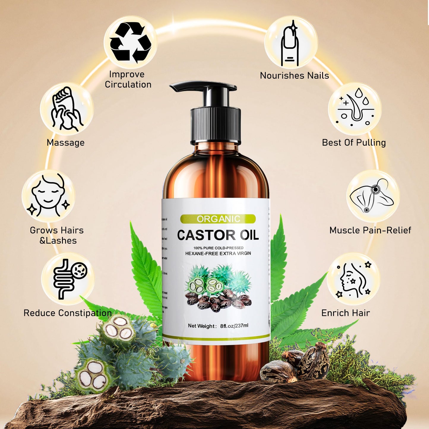 Suquuee Castor Oil Pack Set – 98 Patches + 8oz Organic Cold-Pressed Oil for Belly Button, Abdomen & Full Body