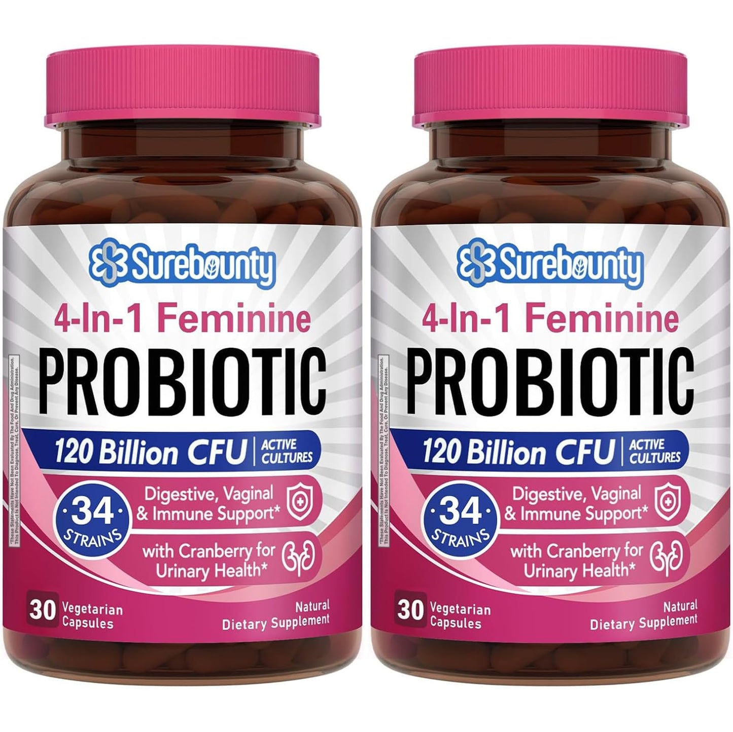 Surebounty Probiotics for Women - 120B CFU, 34 Strains, 4-in-1 Probiotic, 60ct (Pack of 2)
