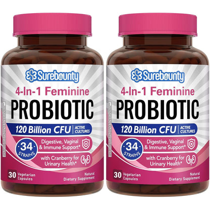 Surebounty Probiotics for Women - 120B CFU, 34 Strains, 4-in-1 Probiotic, 60ct (Pack of 2)