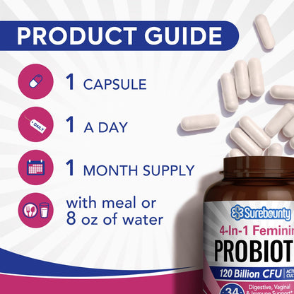 Surebounty Probiotics for Women - 120B CFU, 34 Strains, 4-in-1 Probiotic, 60ct (Pack of 2)