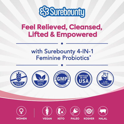 Surebounty Probiotics for Women - 120B CFU, 34 Strains, 4-in-1 Probiotic, 60ct (Pack of 2)