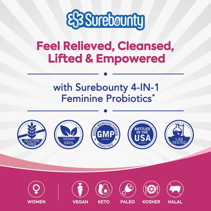 Surebounty Probiotics for Women – 120B CFU, 34 Strains, 4-in-1 (30ct)