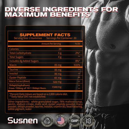 Susnen Power Gummies with Shilajit and Maca – Pure Himalayan Organic, 60 Gummies