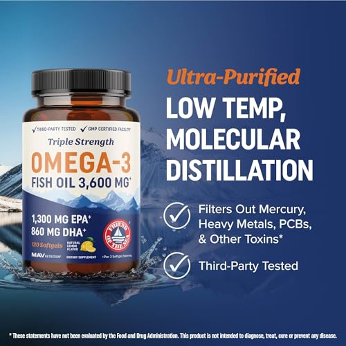 Triple Strength DHA Omega-3 3600mg | 120 Count | Wild-Caught Burpless