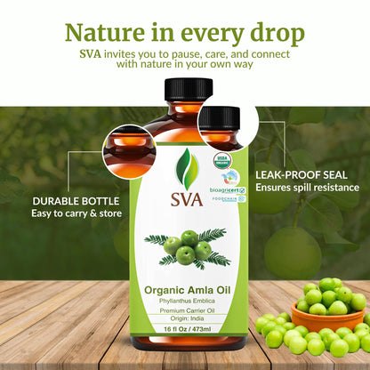 SVA Amla Oil Organic - 16 oz Cold-Pressed Amla Carrier Oil for Hair, Skin & Body
