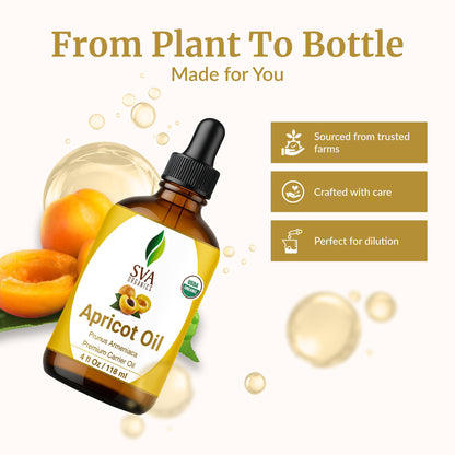 SVA Apricot Seed Oil Organic – 4 oz Cold-Pressed Carrier Oil for Face & Hair