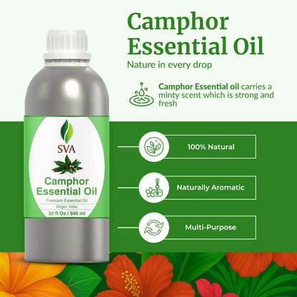 SVA Camphor Essential Oil 32oz – 100% Natural for Diffuser & Skin Care