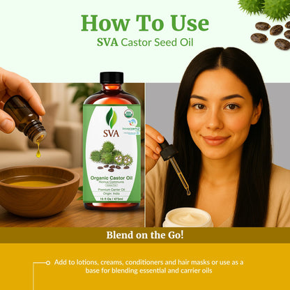 SVA Castor Seed Oil Organic – 16 Fl Oz | Cold-Pressed 100% Natural Carrier Oil