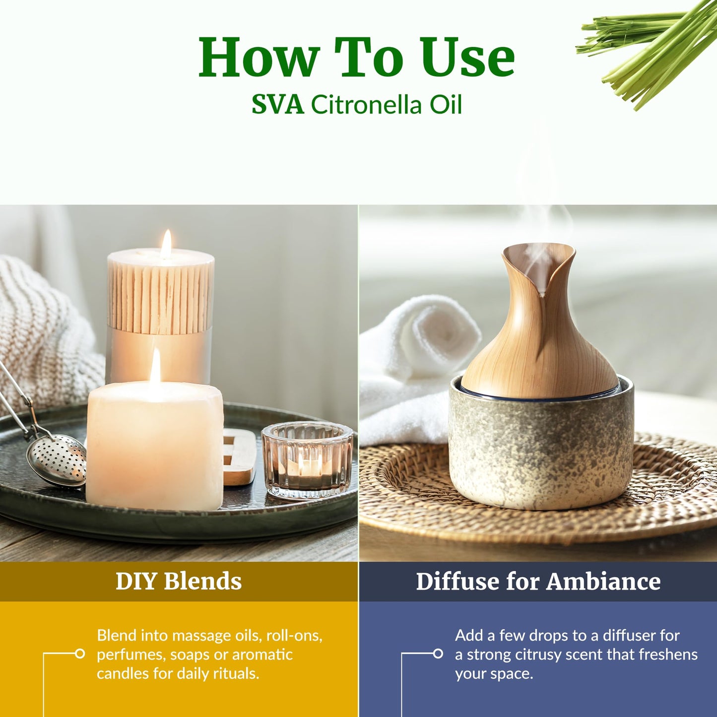 SVA Citronella Essential Oil 4oz | 100% Natural for Diffuser, Hair & Skin Care