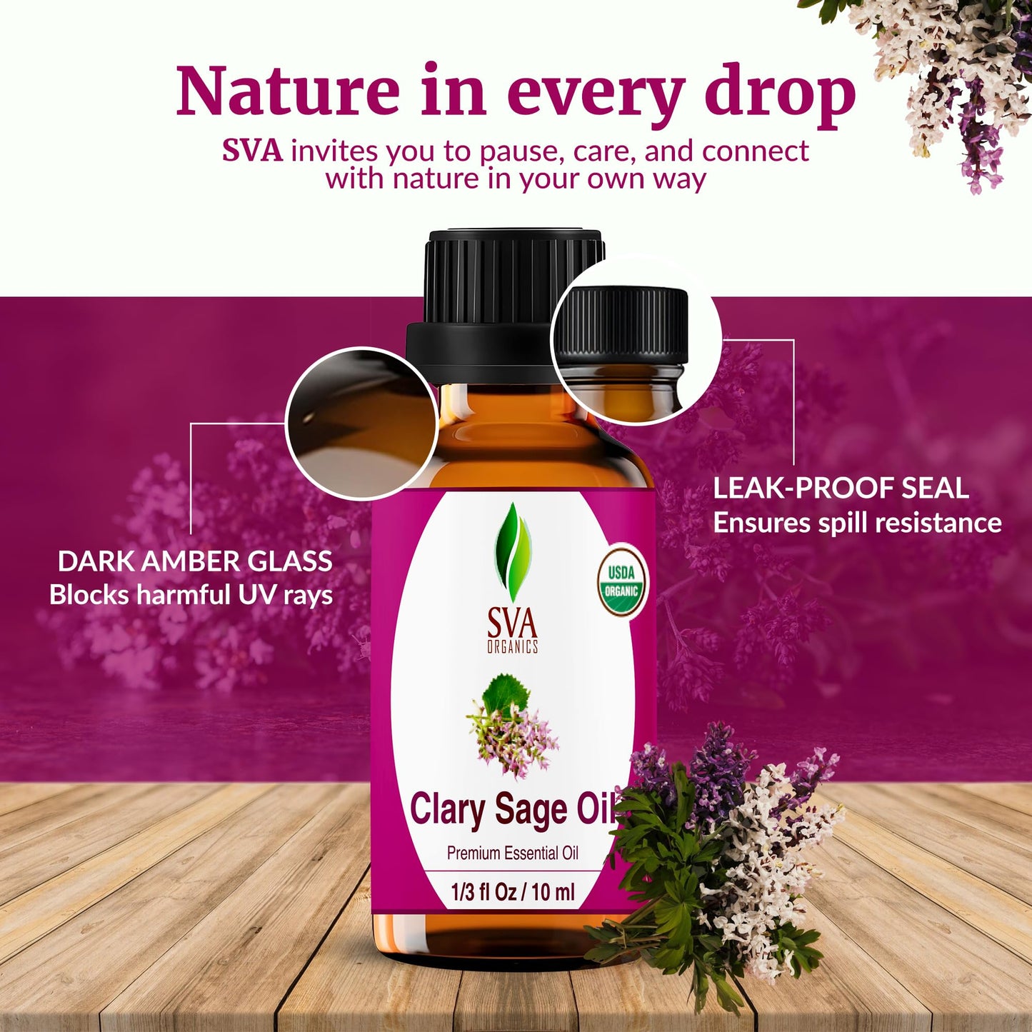 SVA Clary Sage Organic Essential Oil 10ml | 100% Natural