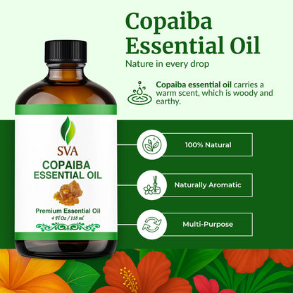 SVA Copaiba Essential Oil – 4oz | 100% Natural Copaiba Oil for Diffuser, Skin & Hair