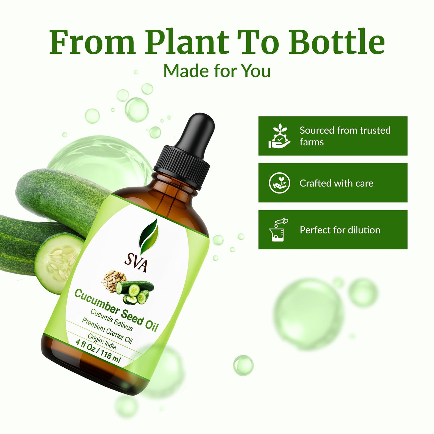 SVA Cucumber Seed Oil 4oz – 100% Natural Cold-Pressed Carrier Oil with Dropper