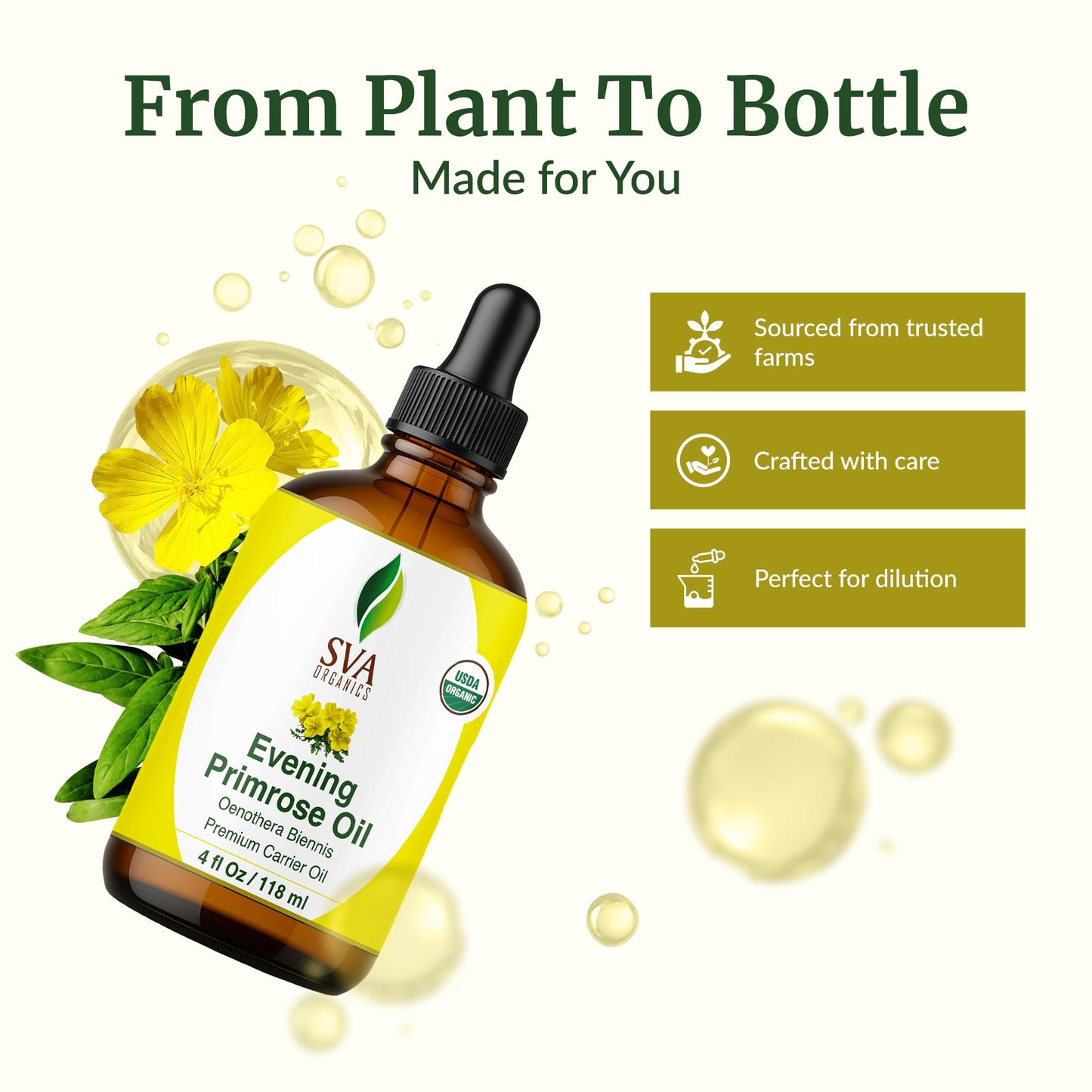 SVA Evening Primrose Oil Organic – 4 Fl Oz | Cold-Pressed Carrier Oil