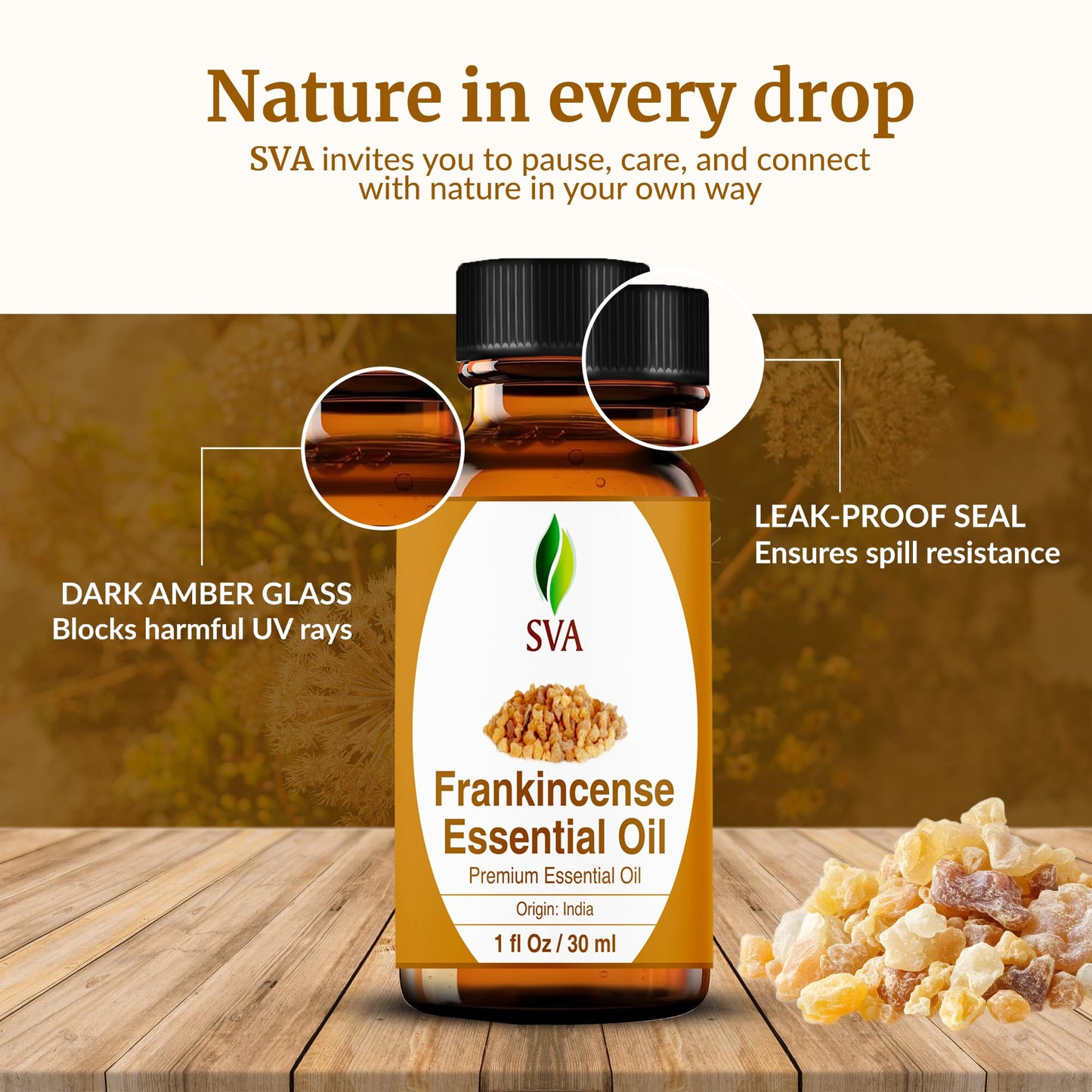 SVA Frankincense Essential Oil – 1 Fl Oz | 100% Natural Boswellia Serrata Oil with Dropper