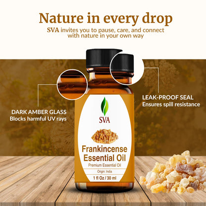SVA Frankincense Essential Oil – 1 Fl Oz | 100% Natural Boswellia Serrata Oil with Dropper