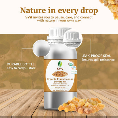 SVA Organic Frankincense Essential Oil – 16 oz – Pure Boswellia Serrata – Diffuser, Skin, Hair & Aromatherapy