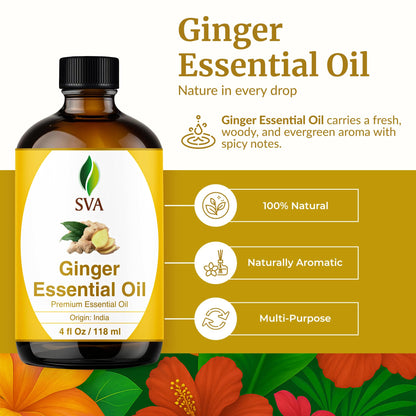 SVA Ginger Essential Oil – 4 oz | 100% Natural for Diffuser, Skin & Hair