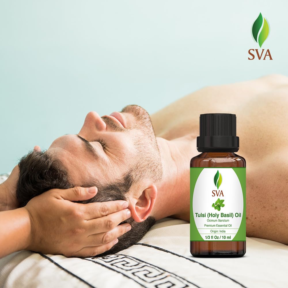SVA Holy Tulsi Essential Oil – 1/3 oz | 100% Natural Tulsi Oil for Diffuser, Hair, Skin & Aromatherapy