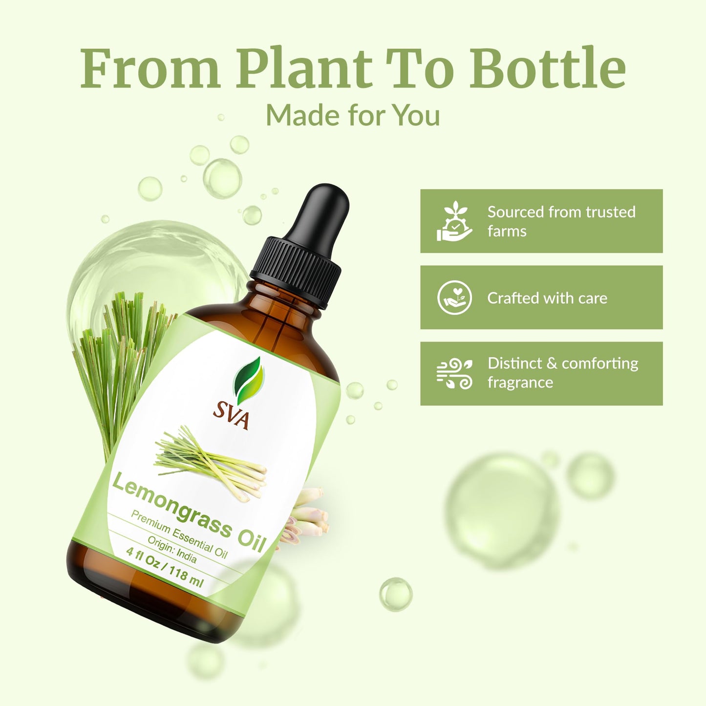 SVA Lemongrass Essential Oil 4 Oz – 100% Natural, Dropper