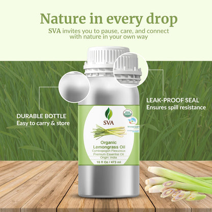 SVA Lemongrass Essential Oil Organic – 16oz | 100% Natural Lemongrass Oil for Hair, Skin, Diffuser
