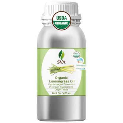 SVA Lemongrass Essential Oil Organic – 16oz | 100% Natural Lemongrass Oil for Hair, Skin, Diffuser