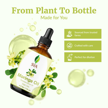 SVA Moringa Seed Oil - 4 Fl Oz | 100% Natural Cold-Pressed Moringa Carrier Oil with Dropper