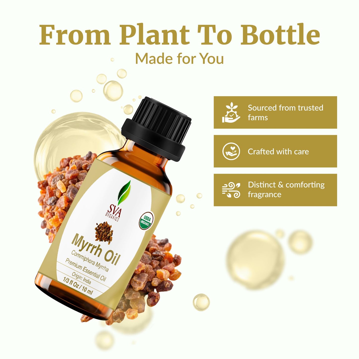 SVA Myrrh Essential Oil Organic – 1/3 Fl Oz | 100% Natural Myrrh Oil
