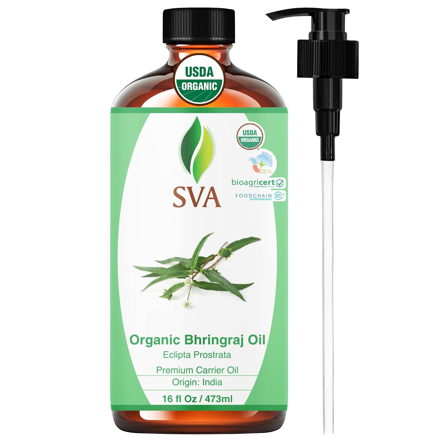 SVA Organic Bhringraj Oil 16oz | Premium Carrier Oil for Hair Care, Scalp Massage & Skin Care