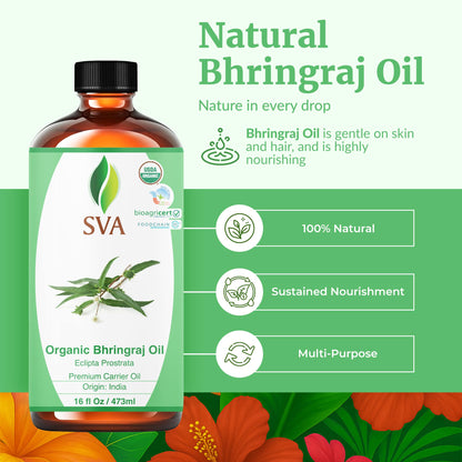 SVA Organic Bhringraj Oil 16oz | Premium Carrier Oil for Hair Care, Scalp Massage & Skin Care