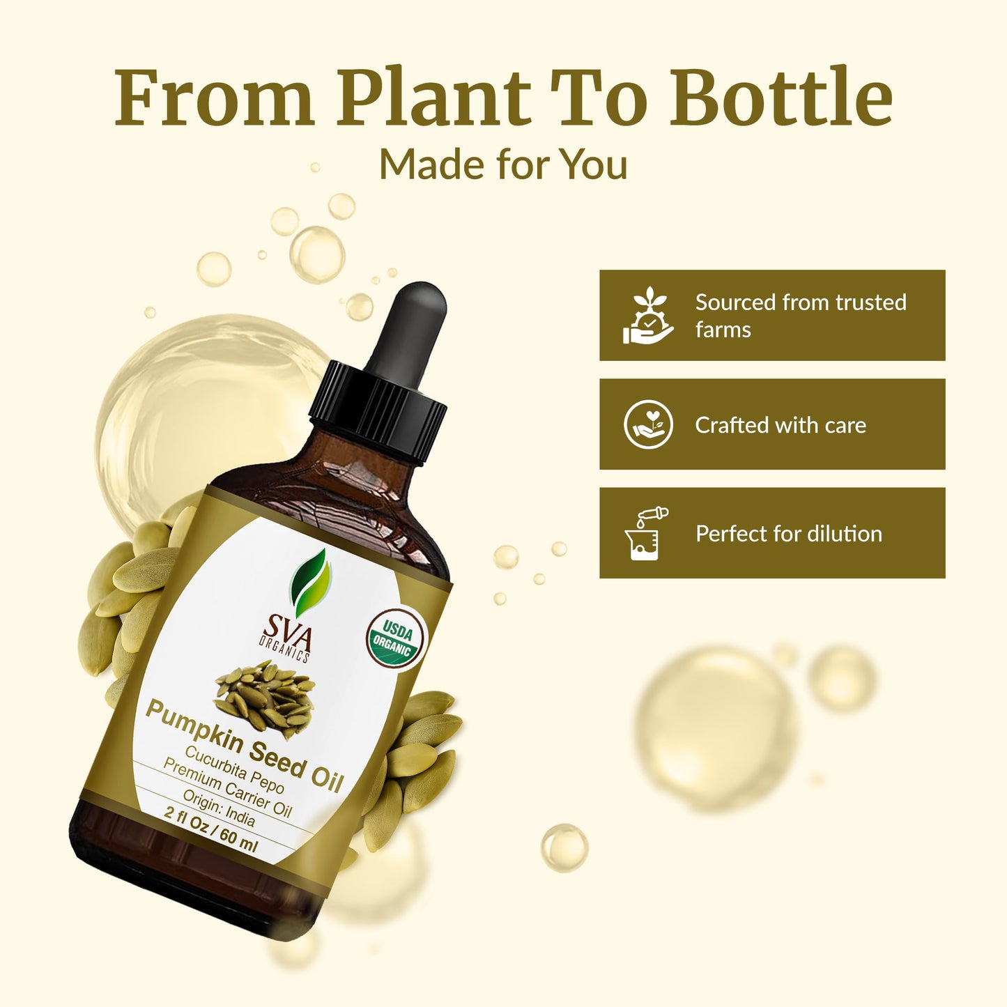 SVA Pumpkin Seed Oil Organic - 2 Fl Oz | 100% Natural Cold-Pressed Carrier Oil for Face, Skin & Hair Care