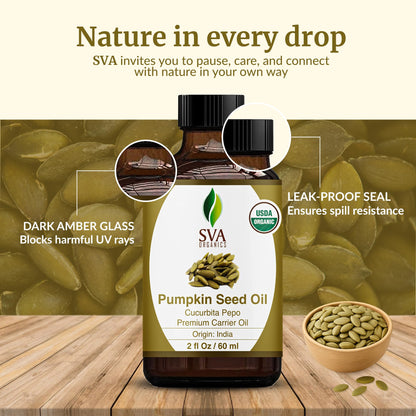 SVA Pumpkin Seed Oil Organic - 2 Fl Oz | 100% Natural Cold-Pressed Carrier Oil for Face, Skin & Hair Care