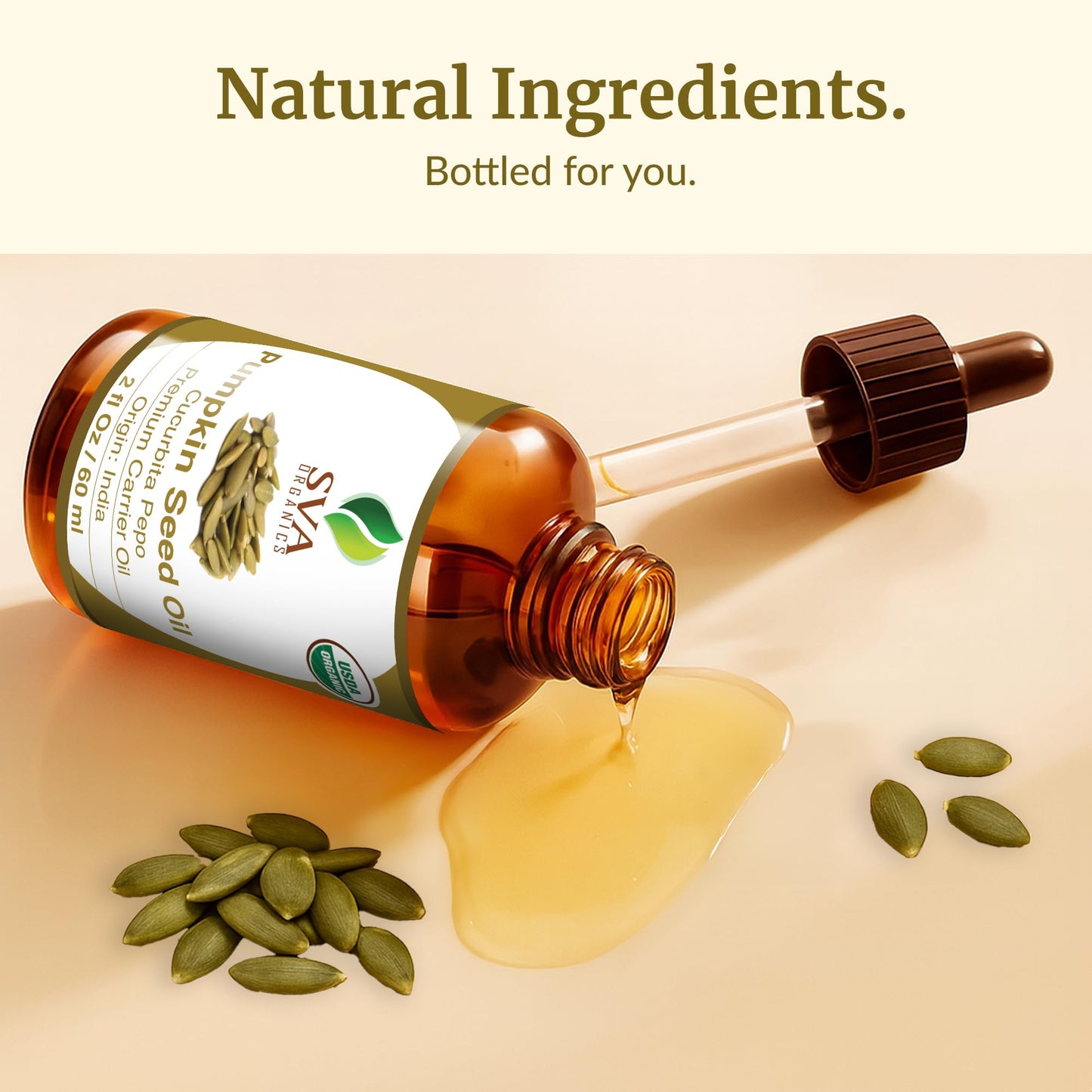 SVA Pumpkin Seed Oil Organic - 2 Fl Oz | 100% Natural Cold-Pressed Carrier Oil for Face, Skin & Hair Care