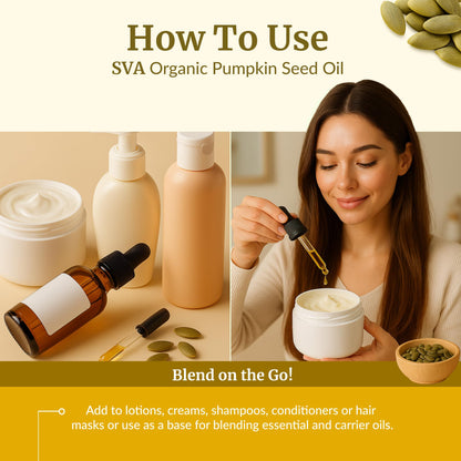 SVA Pumpkin Seed Oil Organic - 2 Fl Oz | 100% Natural Cold-Pressed Carrier Oil for Face, Skin & Hair Care