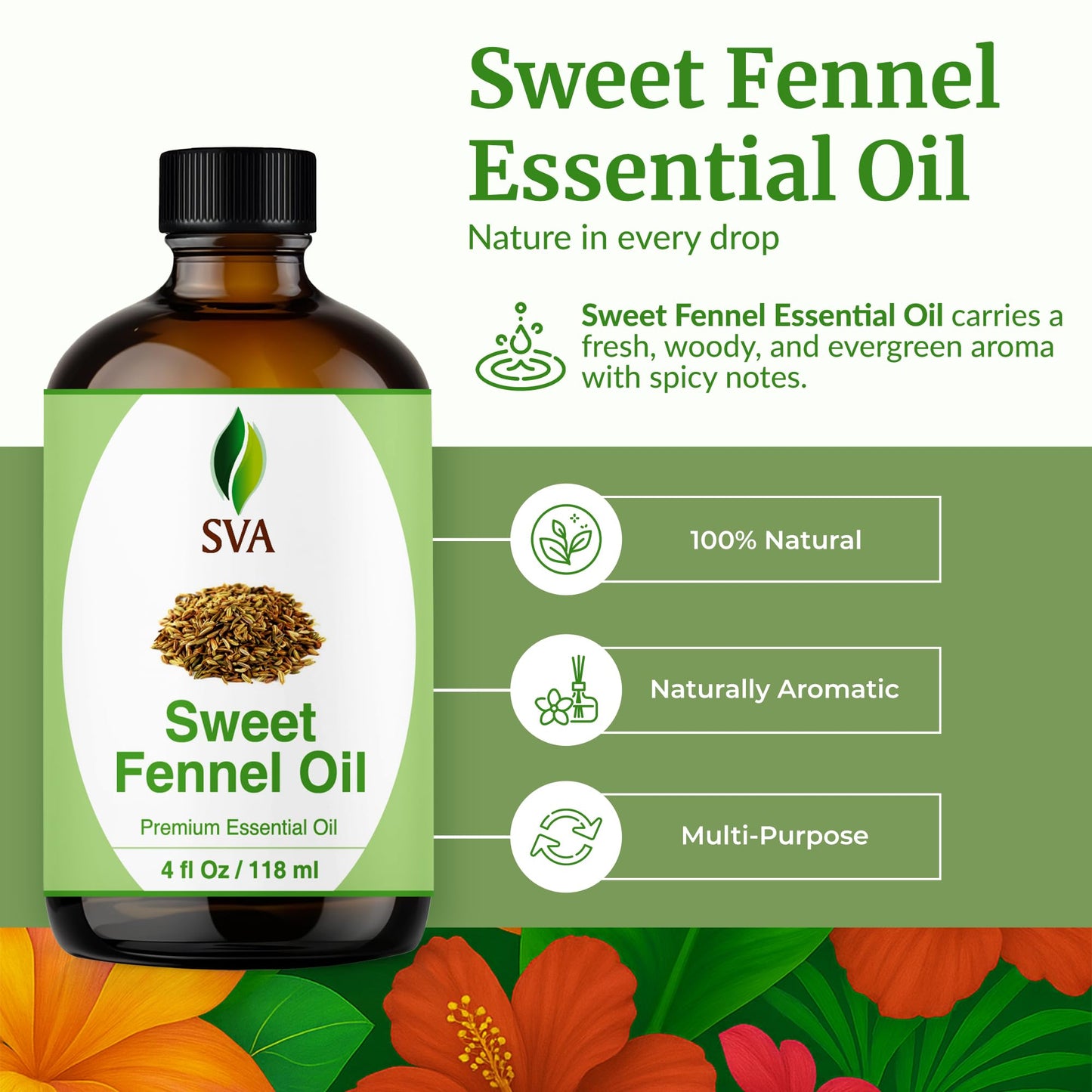SVA Sweet Fennel Essential Oil 4oz - 100% Natural