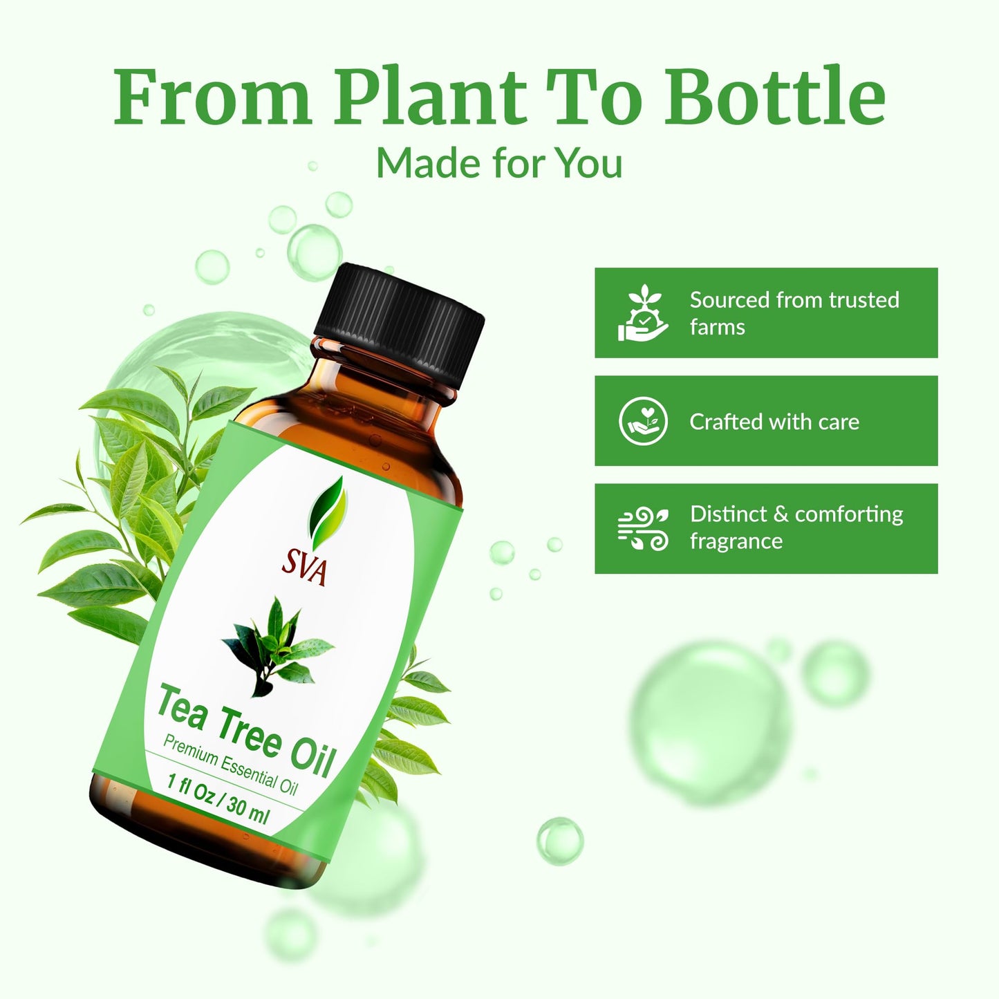 SVA Tea Tree Essential Oil 1oz – 100% Natural | Diffuser, Hair & Skin Care