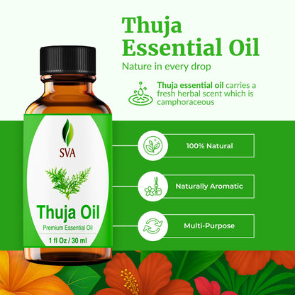 SVA Thuja Essential Oil – 1 Fl Oz (100% Natural) for Diffuser, Hair & Skin Care